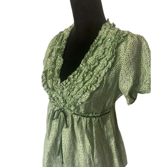 J. Crew Green Ruffle Baby Doll 100% Silk Y2K Top Size 4 - Picture 9 of 15